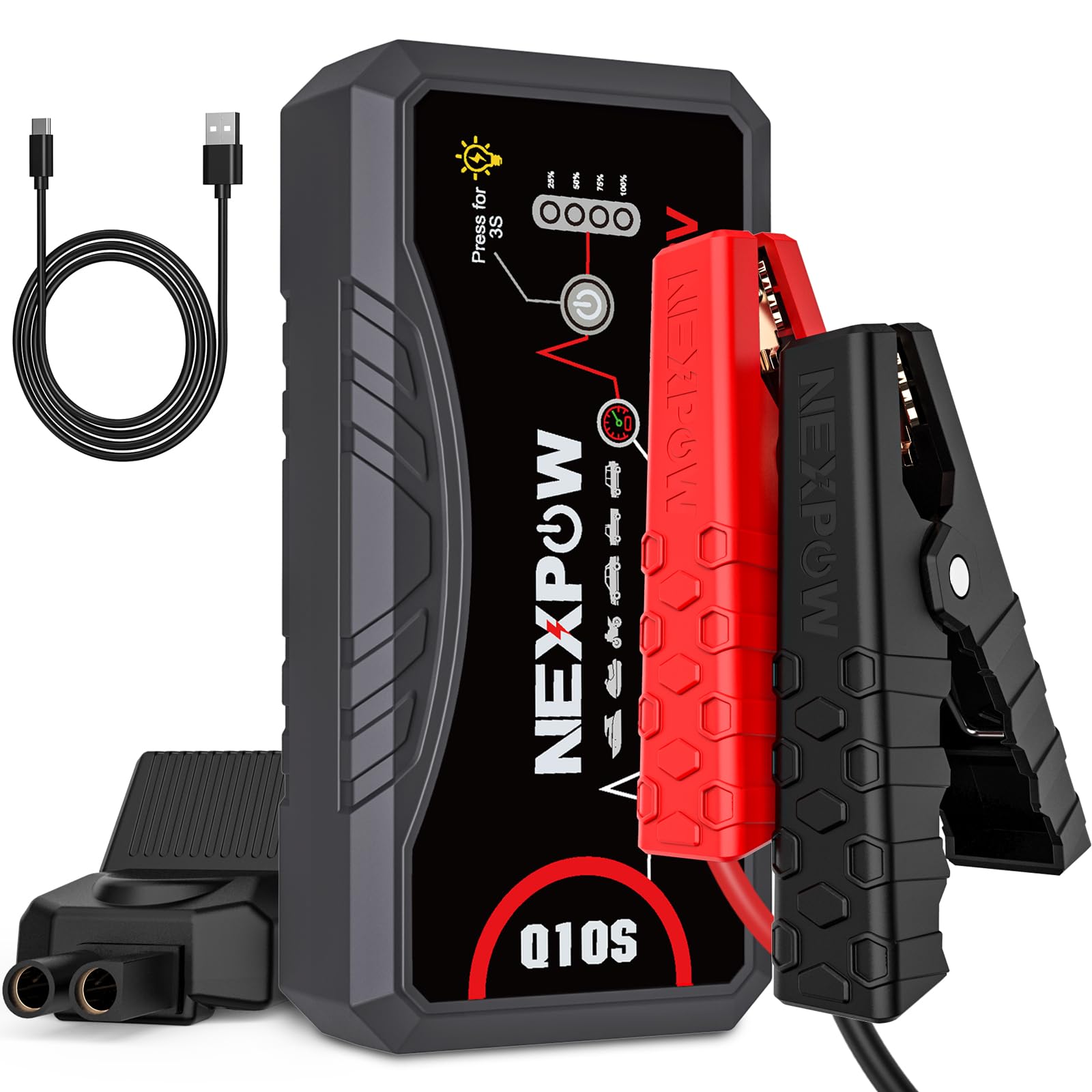 NEXPOW Car Jump Starter 3000A Peak Lithium Battery Pack for 9.0L Gas & 7.0L Diesel Engines - Portable 12V Auto Starter w
