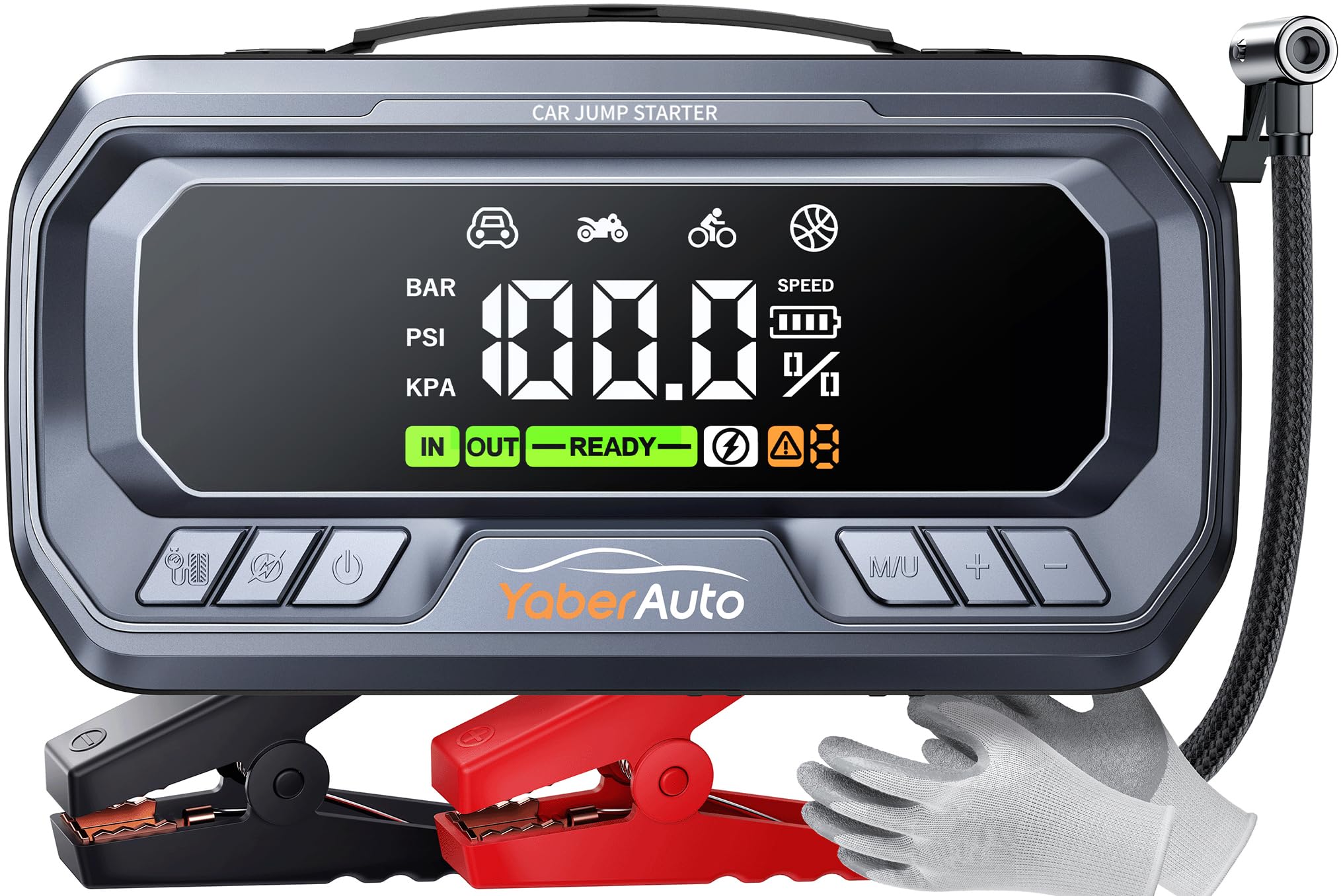 YaberAuto 12-in-1 Jump Starter with Air Compressor | 8000A Portable Car Battery Jump Starter for All Gas/12L Diesel | Fa